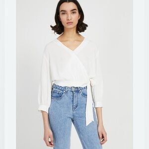 Frank & Oak linen blend wrap top
